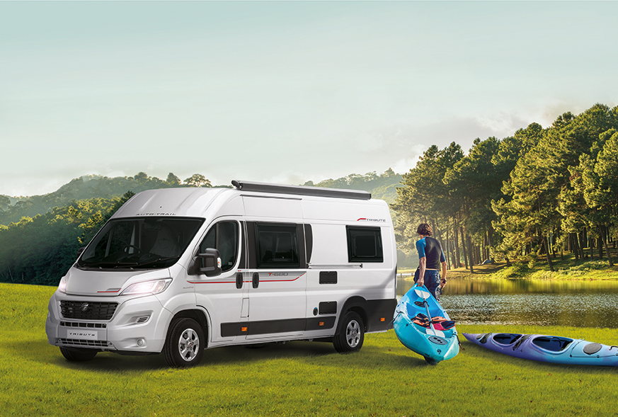 a motorhome parked in a caravan park