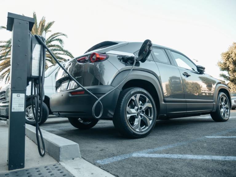 an electric car at charging point