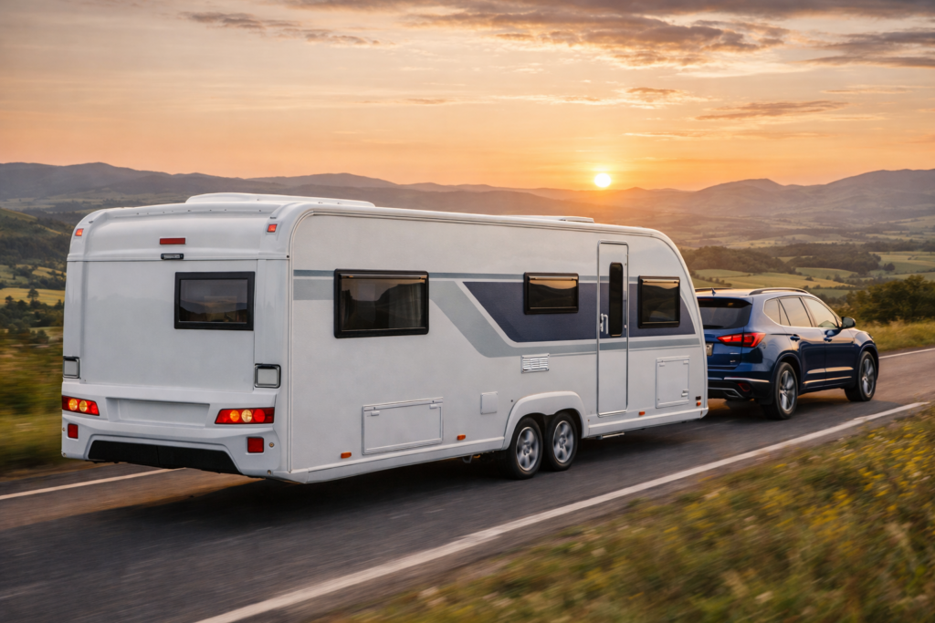 car towing luxury caravan - Auto Finance Online